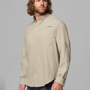Columbia Men's XXL PFG Tamiami Long Sleeve Shirt Fishing Tan Button Omni-Shade